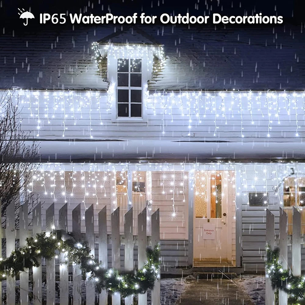 Waterproof Solar Icicle Curtain Lights with 8 Modes – Outdoor LED String Lights for Garden, Patio & Festive Decor