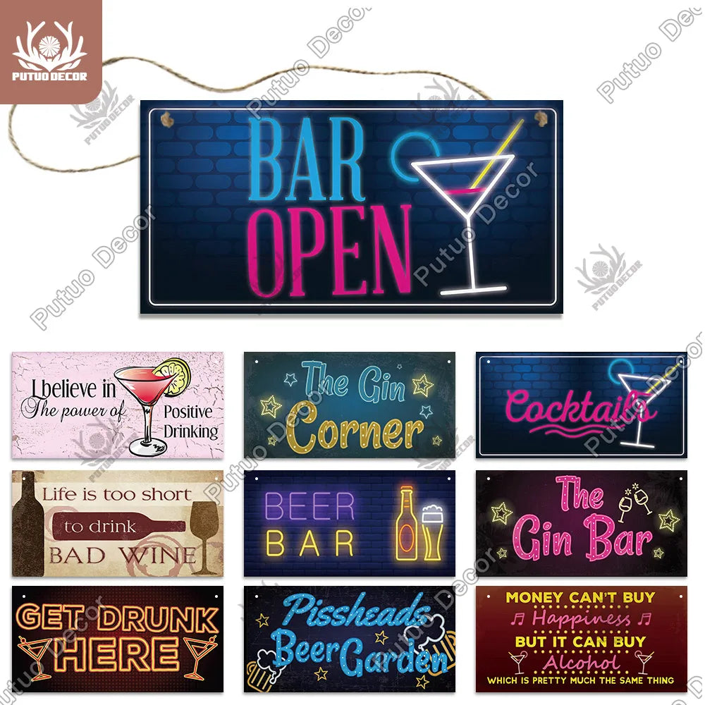 Putuo Decor Wine Signs Wooden Alcohol Plaque Wood Bar Plaque for Wood In Bar Pub Wall Decoration Door Hanging Sign Home Decor