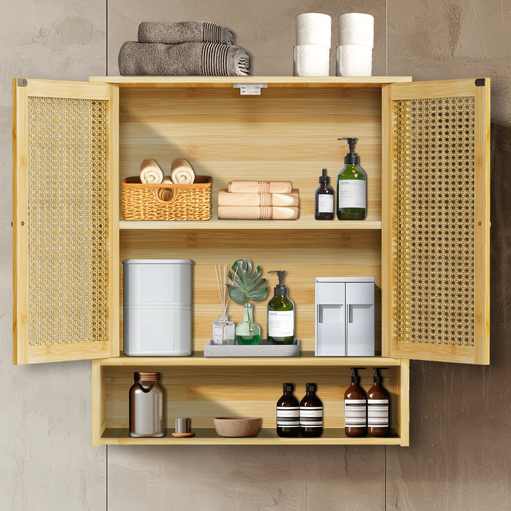 Wall-Mounted Bamboo Bathroom Cabinet & Storage Organizer