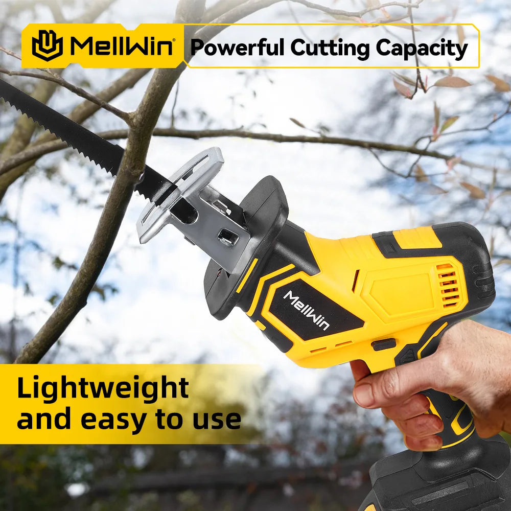 MELLWIN Brushless Cordless Reciprocating Saw 12000 SPM, 18V Compatible Electric Cut Saw for Wood, Metal & Pipe, Portable DIY Cutting Tool