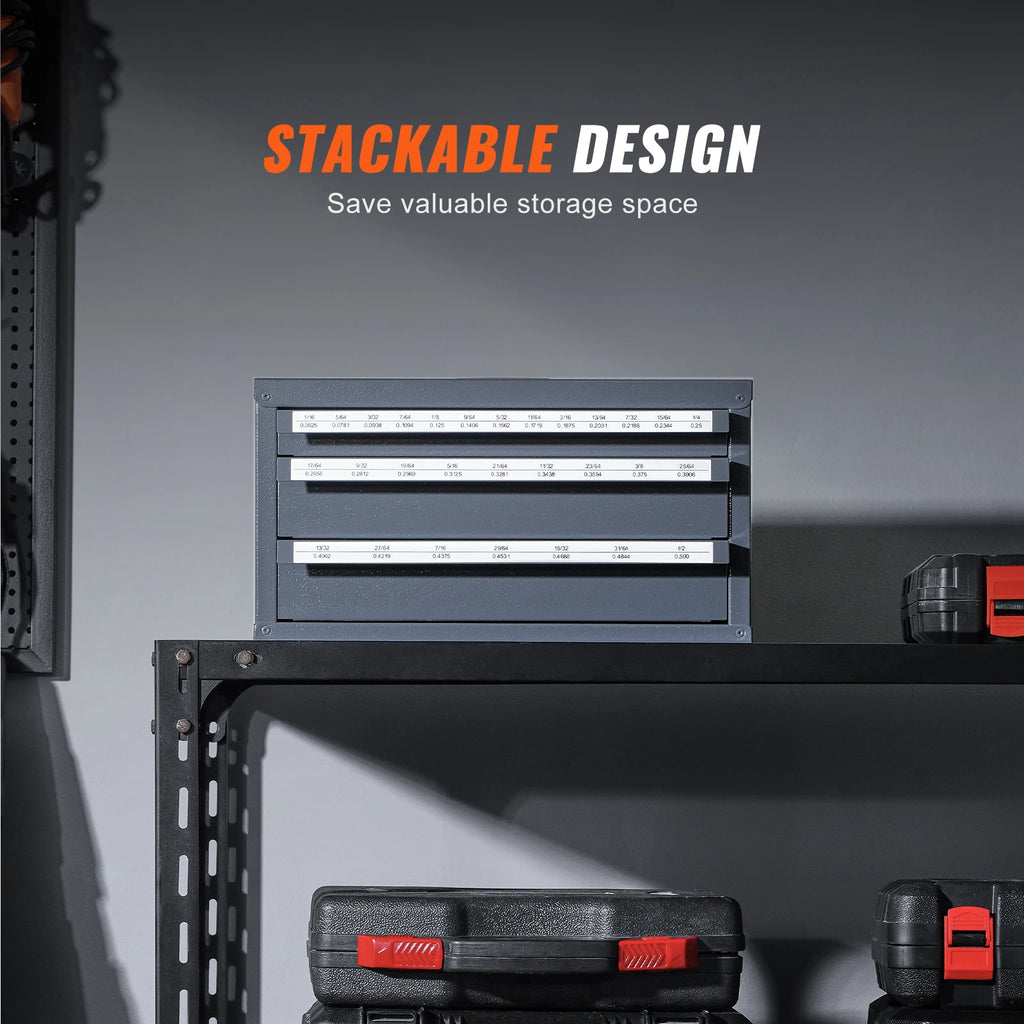 SucceBuy Steel Drill Bit Dispenser Organizer Cabinet, Heavy-Duty Metal Storage Cabinet with Drawers, Stackable Drill Bit Organizer for Machine Shop & Garage