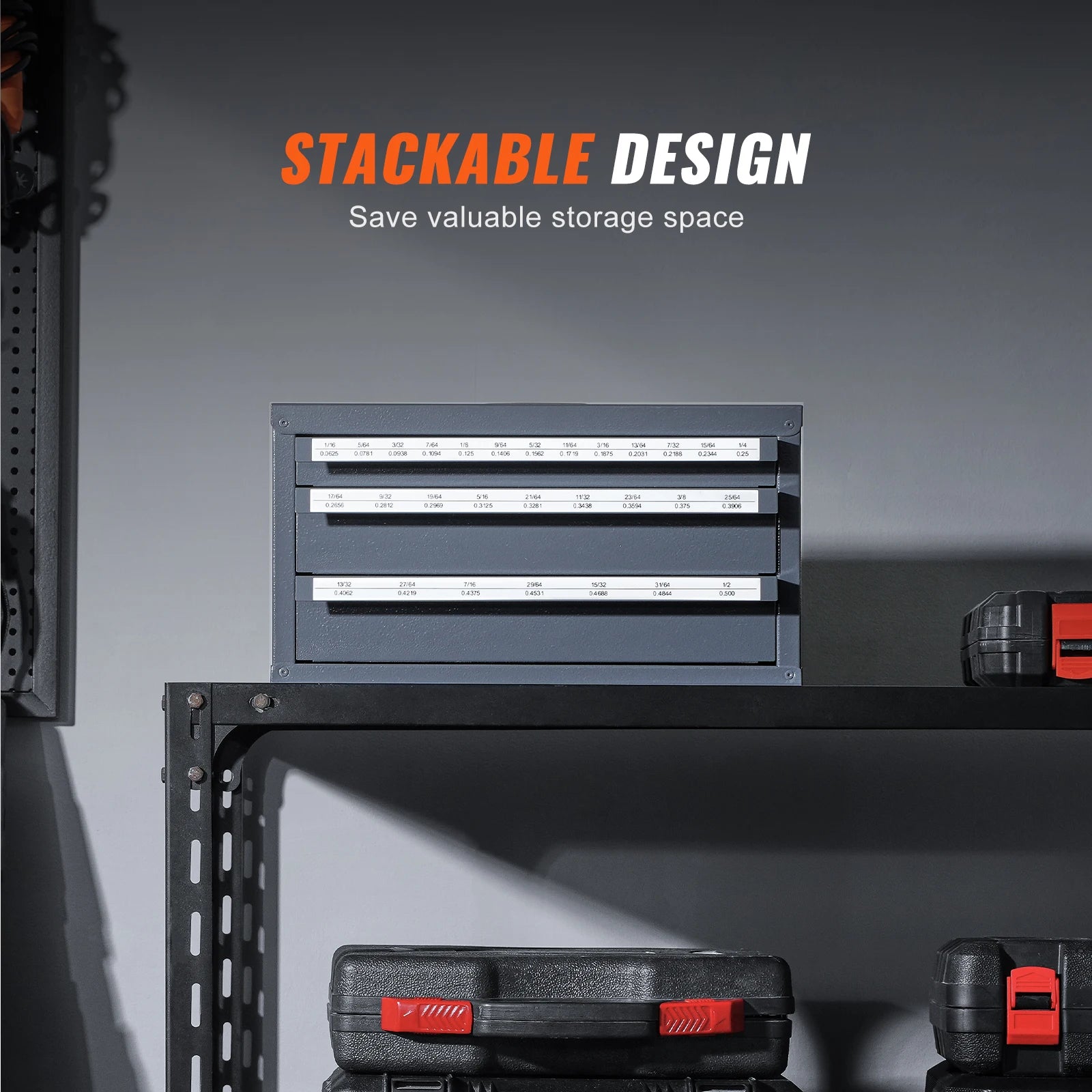 SucceBuy Steel Drill Bit Dispenser Organizer Cabinet, Heavy-Duty Metal Storage Cabinet with Drawers, Stackable Drill Bit Organizer for Machine Shop & Garage