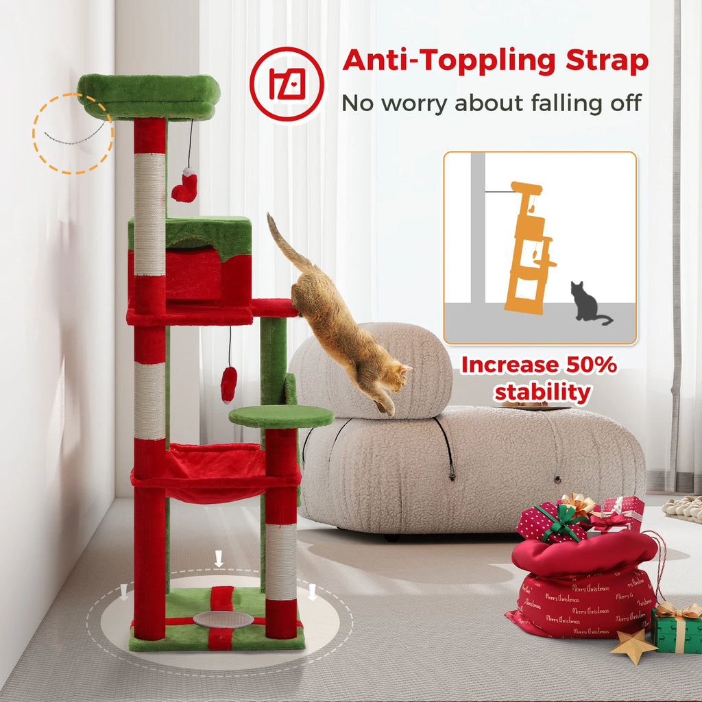 5-Level Cat Tree Tower for Indoor Cats – Large Cat Condo with Hammock & Scratching Posts