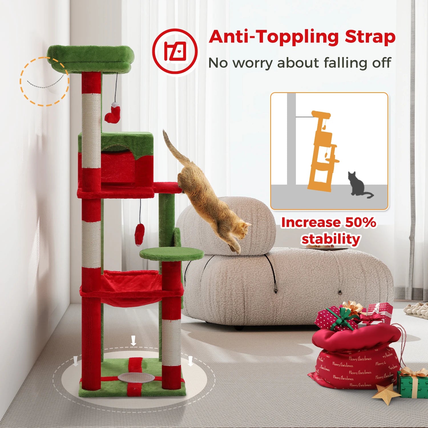 5-Level Cat Tree Tower for Indoor Cats – Large Cat Condo with Hammock & Scratching Posts