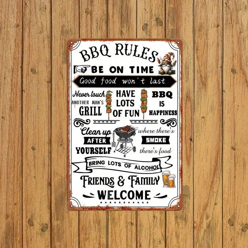 Vintage BBQ Rules Aluminum Metal Sign - 8x12 Inch Wall Decor for Home Bar, Patio, Grill, Coffee Shops, and Restaurants