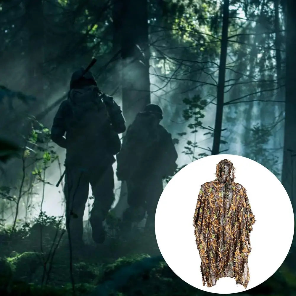 3D Leafy Ghillie Poncho – Woodland Camouflage Cloak | Hunting, Wildlife Photography, Birding, Outdoor Stealth Cape