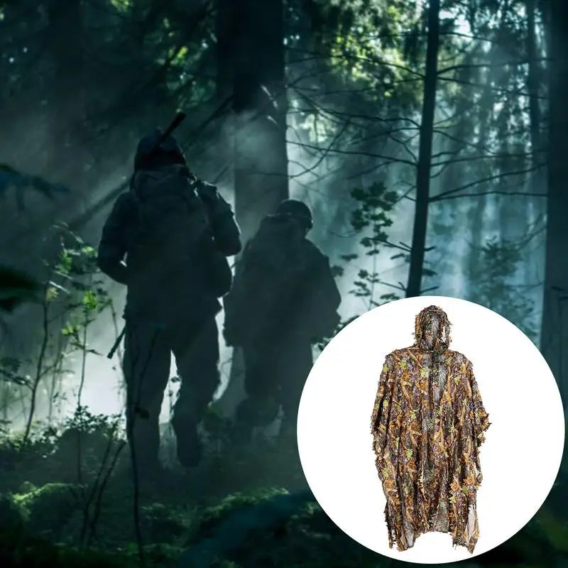 3D Leafy Ghillie Poncho – Woodland Camouflage Cloak | Hunting, Wildlife Photography, Birding, Outdoor Stealth Cape