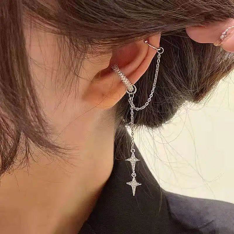 Shiny Luxe Crystal Tassel Non-Piercing Ear Clip - Limited Edition Rhinestone Star Jewelry for Women