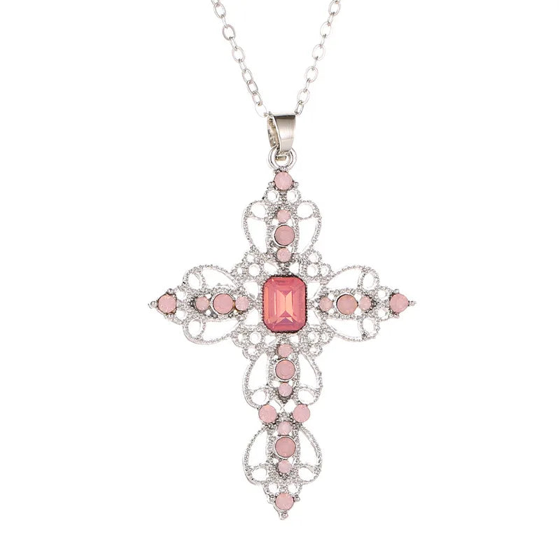 ✨ Gothic Luxe Irregular Zircon Cross Necklace – Bold Y2K Statement Jewelry for Him + Her