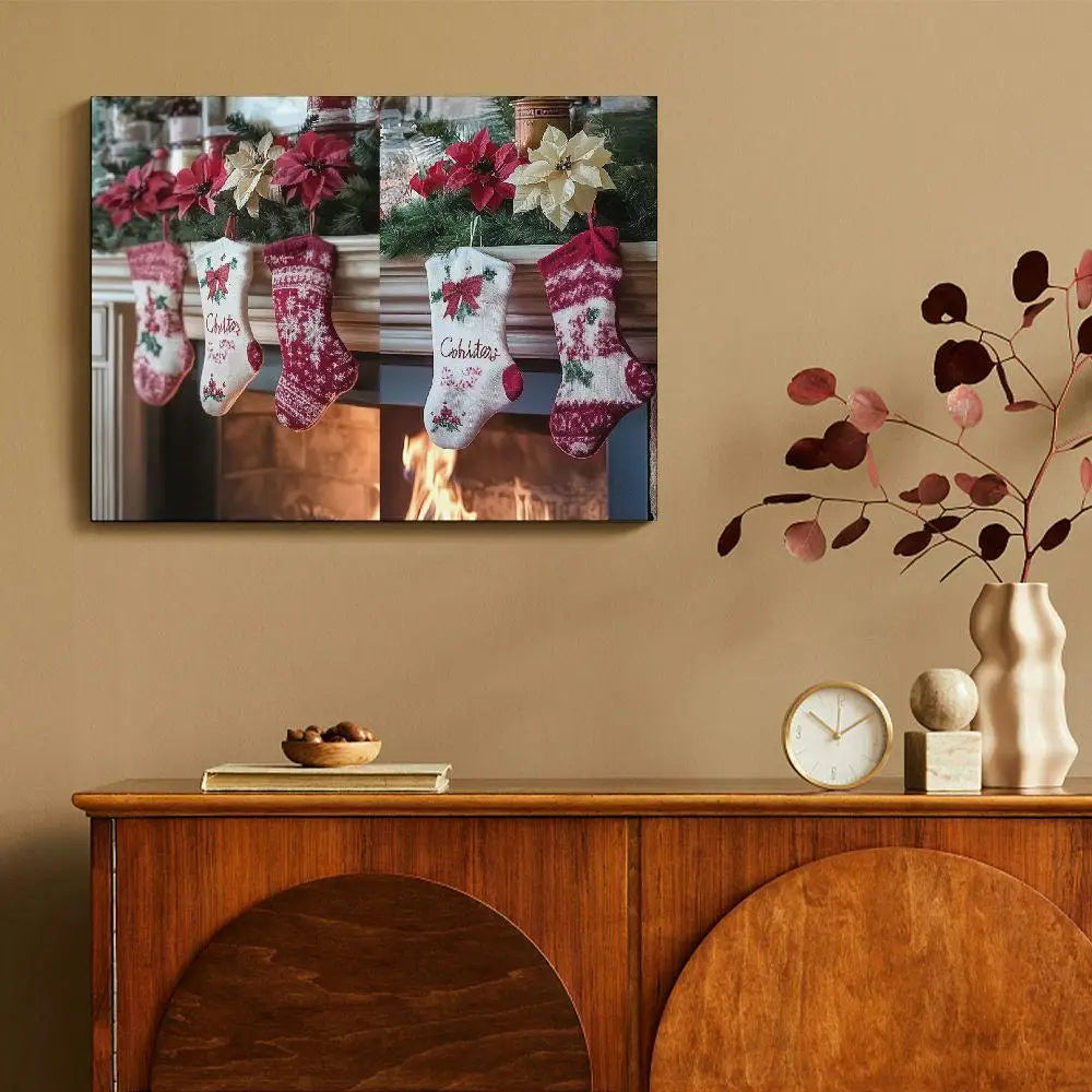 Christmas Decoration Canvas Painting Christmas Stockings Christmas Tree Heater Living Room Bedroom Dining Room Art Decoration