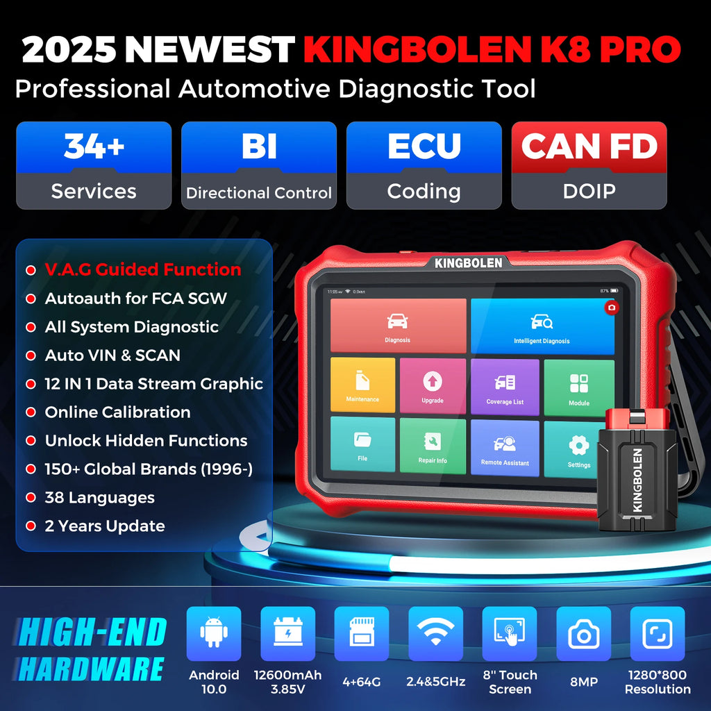 Lifetime Free Update KINGBOLEN K8 PRO Elite Bidirectionnal OBD2 Scanner ECU Coding CANFD FCA 40+ Service All System Diagnostic