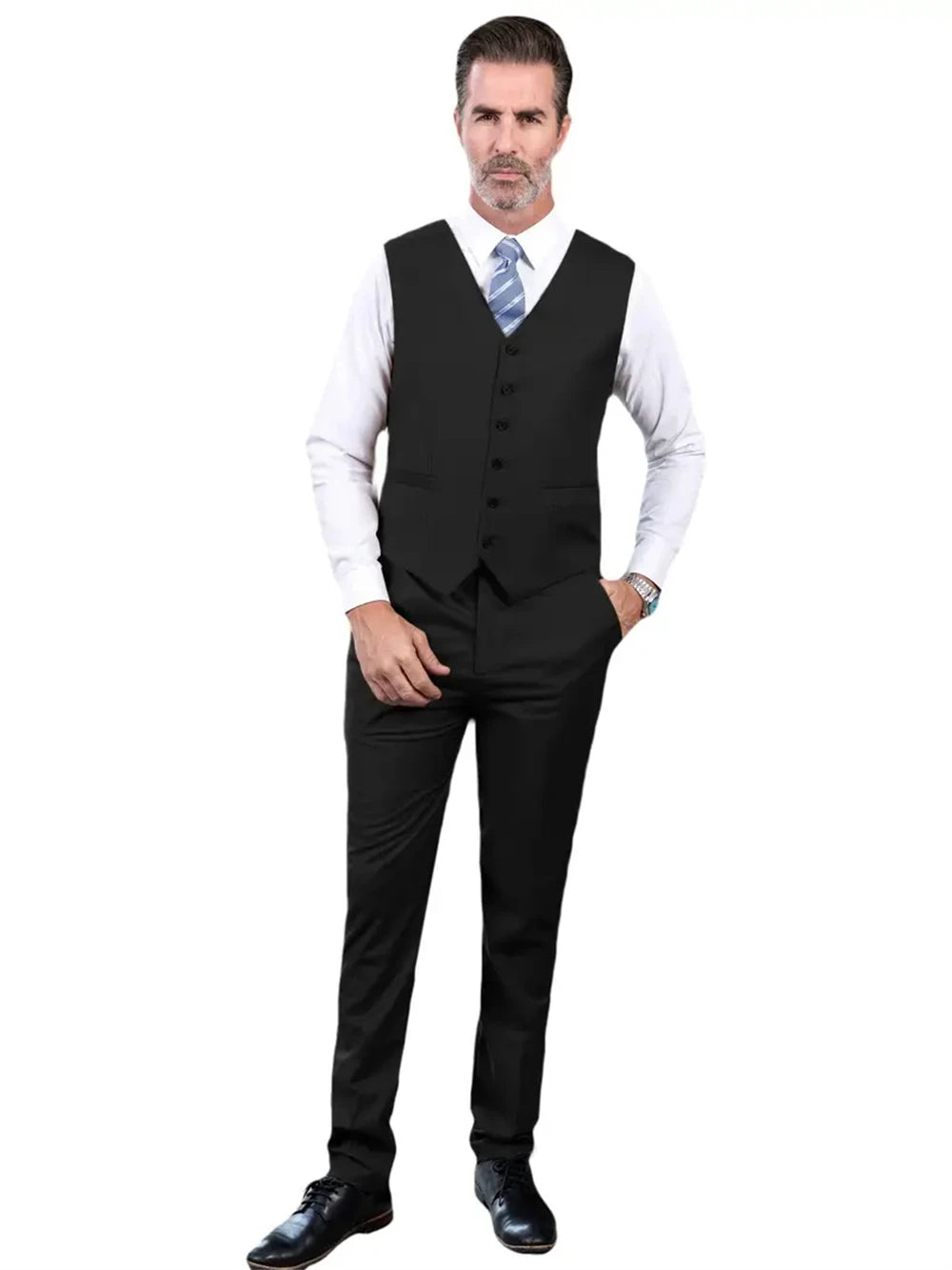 “Men’s Modern 3-Piece Slim Fit Suit – Notch Lapel Blazer, Vest & Tailored Trousers | Formal Wedding & Business Tux Set”