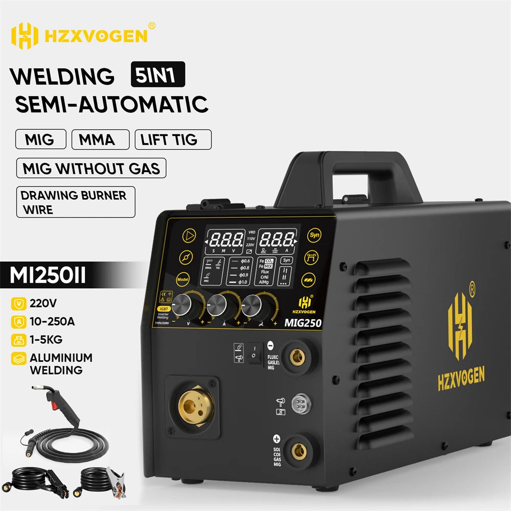 HZXVOGEN MIG250 Aluminum 5 in 1 Welding Machine MMA ARC/Gas MIG/Gasless MIG/LIFT TIG Spot Welding Portable Home Welder Tool
