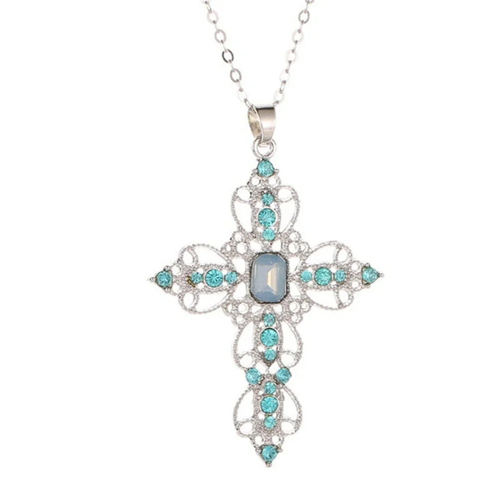 ✨ Gothic Luxe Irregular Zircon Cross Necklace – Bold Y2K Statement Jewelry for Him + Her