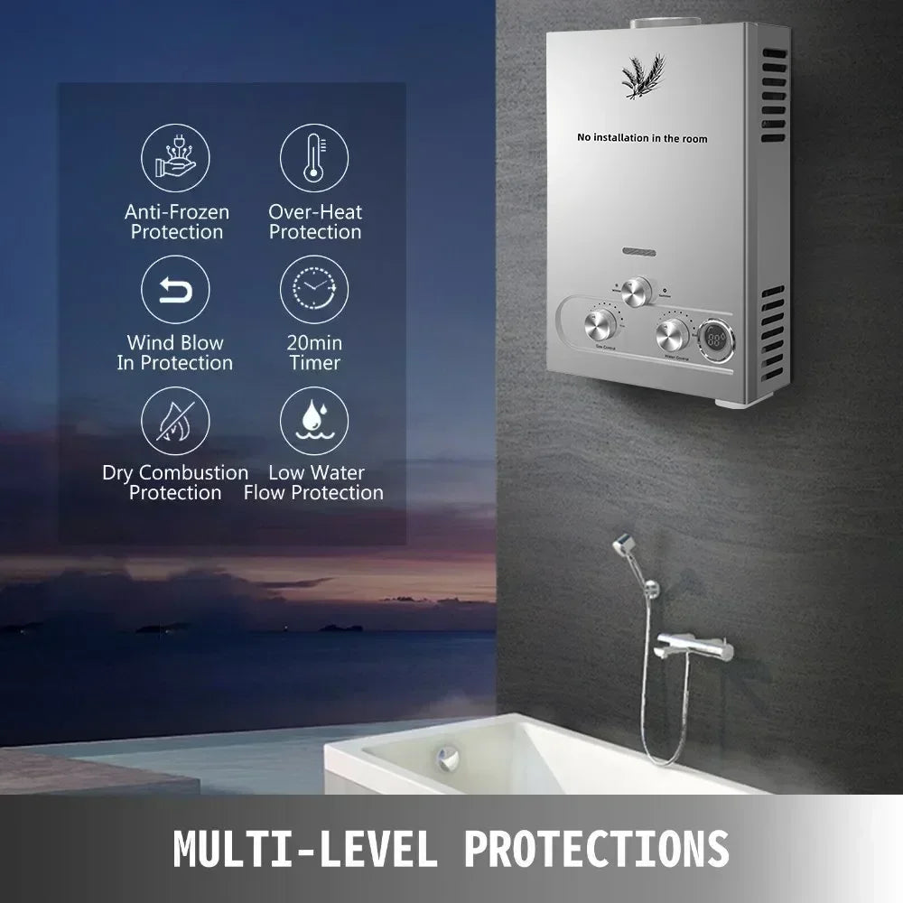 SIHAO LPG Tankless Water Heater 6L–18L, Stainless Steel Instant Propane Gas Water Heater with LED Display for Outdoor, RV, Trailer & Home Use