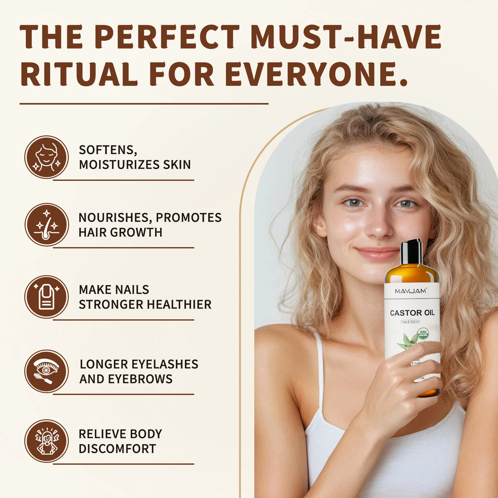 USAD Organic Castor Oil – Cold-Pressed Pure Natural Carrier Oil for Face, Hair, Skin & Lash Growth | 473ml