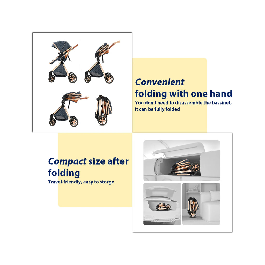 3-in-1 Baby Stroller Travel System with Lightweight Frame & One-Hand Fold | Bassinet + Car Seat + Stroller