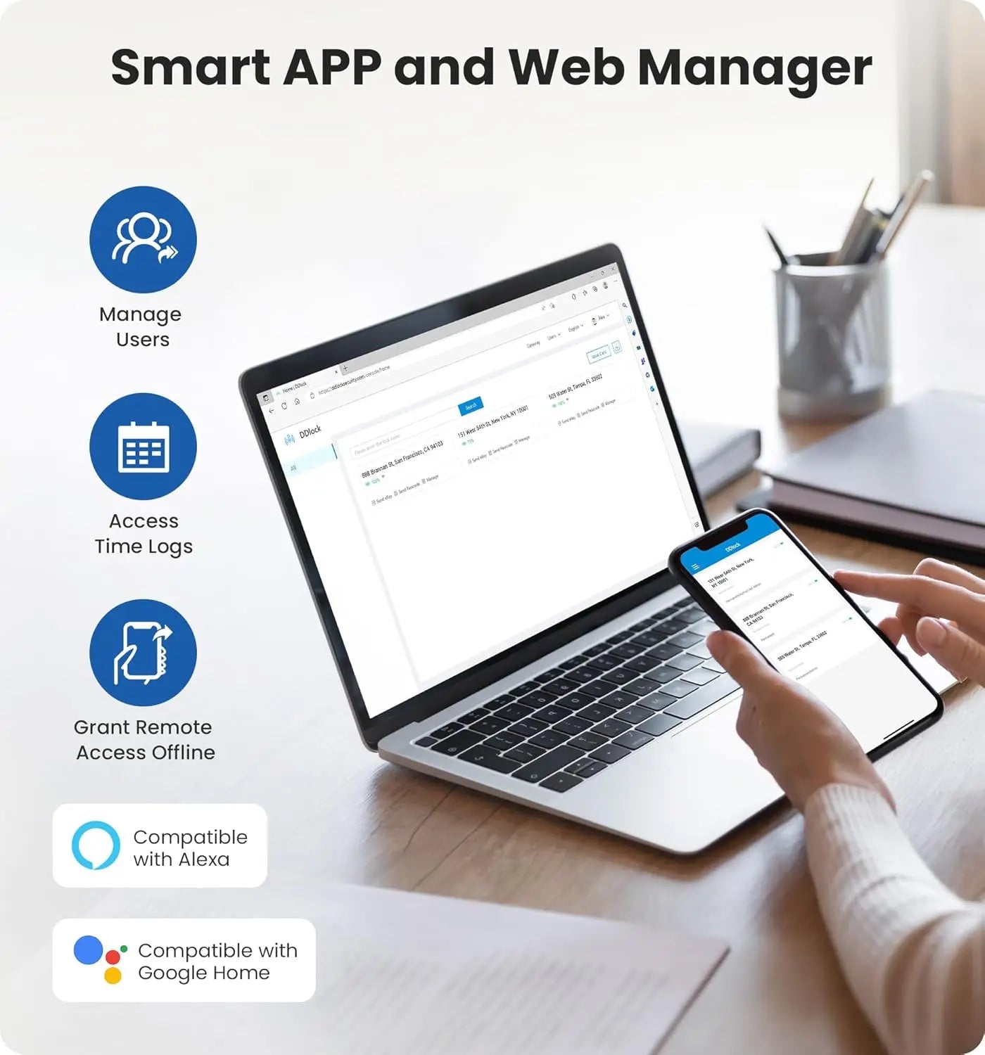 Veise VE017 Fingerprint Smart Door Lock, App Control, 7-in-1 Keyless Entry, Auto Lock, Emergency Power Port