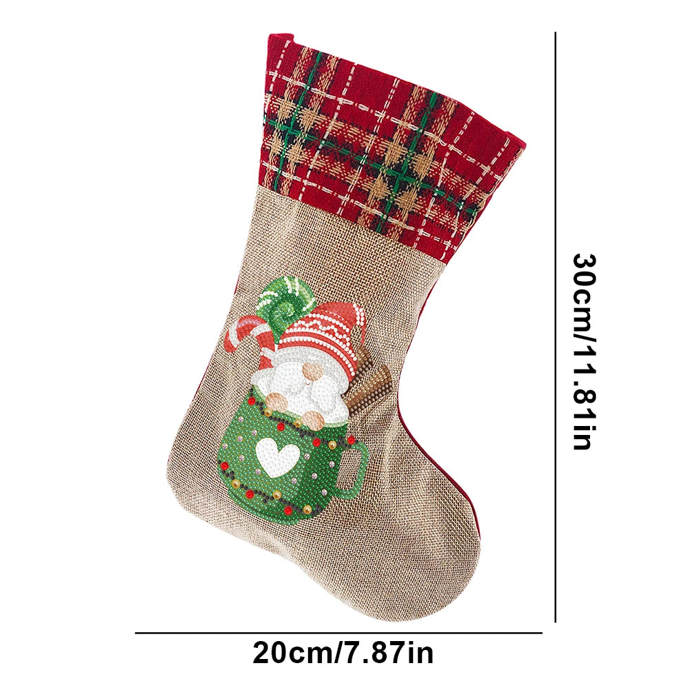 Linen Christmas Stockings Socks Gnome Xmas Snowman DIY Diamond Painting Christmas Hanging Ornament For Holiday Family Party