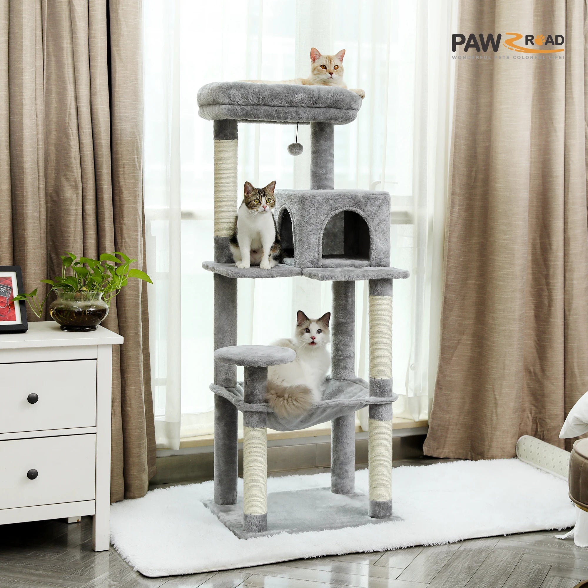 5-Level Cat Tree Tower for Indoor Cats – Large Cat Condo with Hammock & Scratching Posts