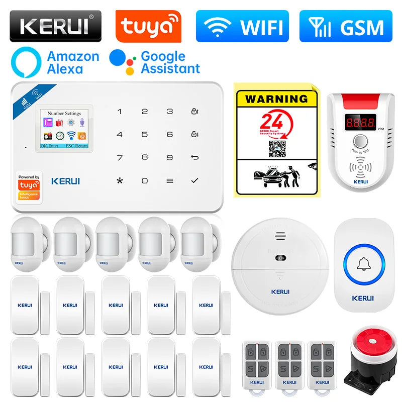 KERUI W181 Alarm Security System with Siren Wireless GSM WiFi Intelligent Home Alarm System with Door Sensor PIR Detector