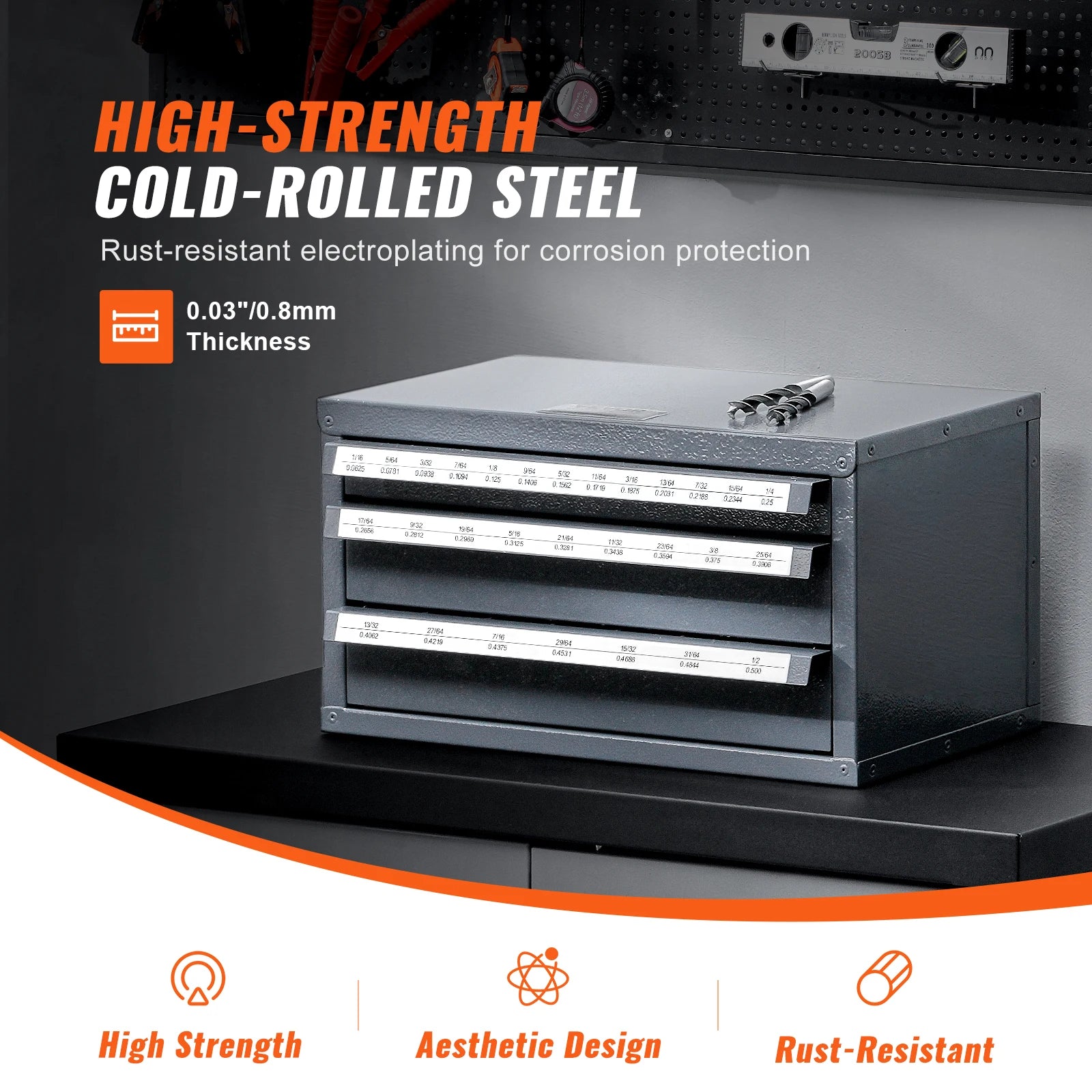 SucceBuy Steel Drill Bit Dispenser Organizer Cabinet, Heavy-Duty Metal Storage Cabinet with Drawers, Stackable Drill Bit Organizer for Machine Shop & Garage