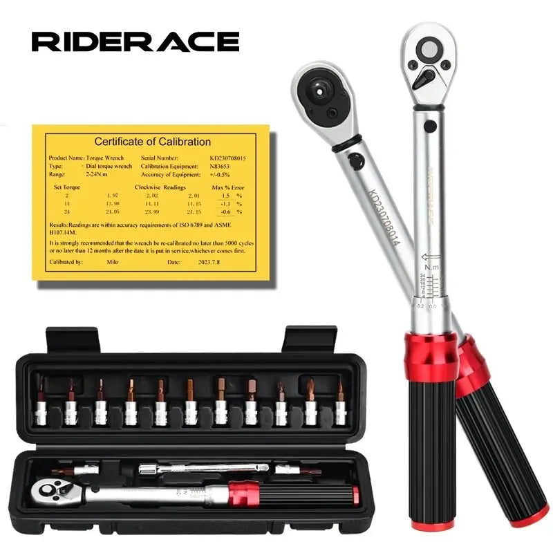RIDERACE 15-Piece Bicycle Torque Wrench Set | Dual-Direction 2–24Nm Precision Torque Tool Kit for Bikes, Motorcycles & Repairs