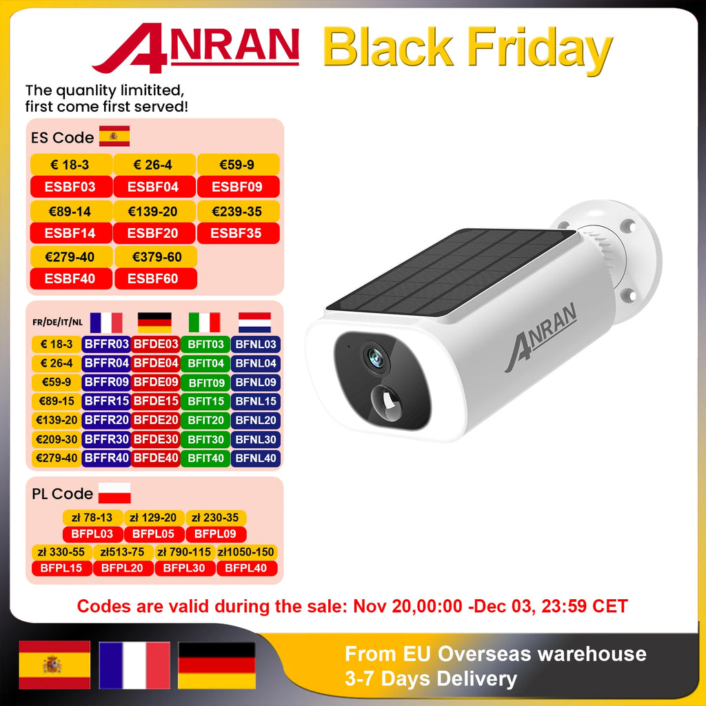 ✨ ANRAN C3 2K Solar-Powered Wireless Security Camera – 3MP Outdoor Smart Surveillance with Floodlight Color Night Vision & PIR Detection