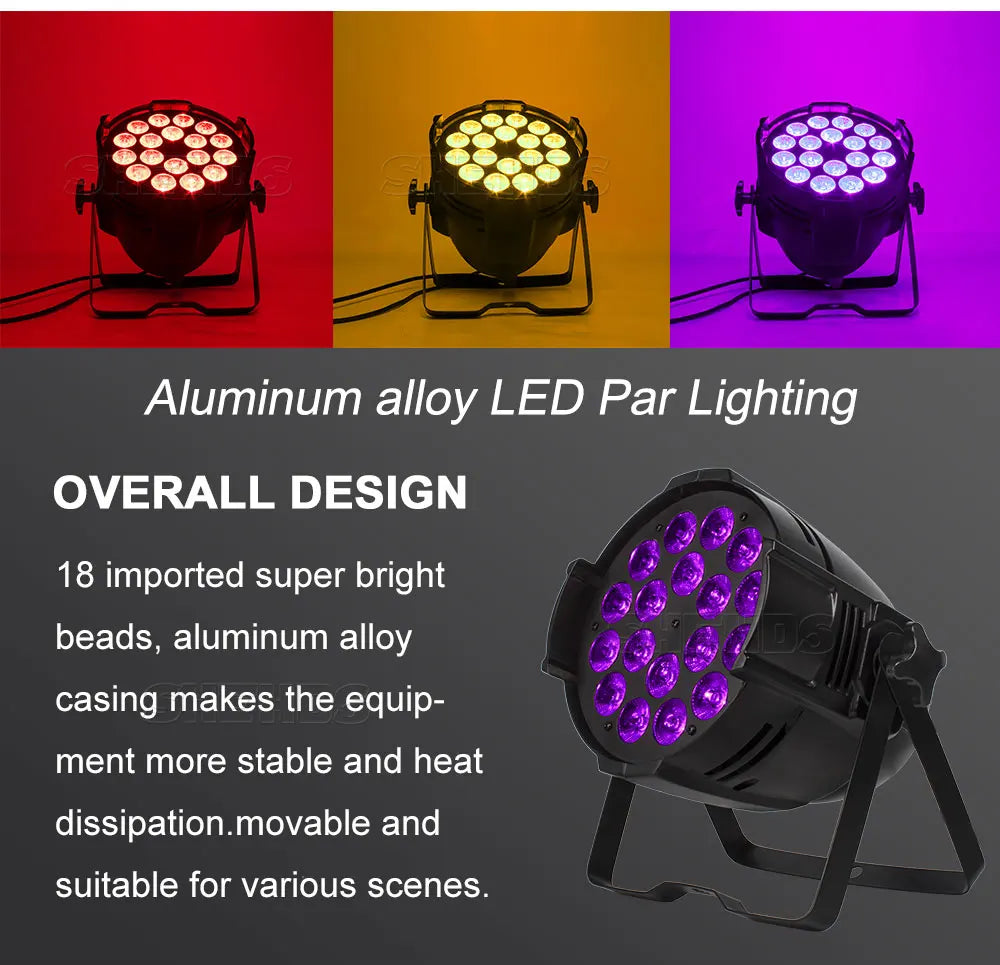 SHEHDS New Version LED 18x18W RGBWA UV 6in1 Par Light Big Aluminum Alloy High Power Even Color Mixing for DJ Bar Disco Wedding