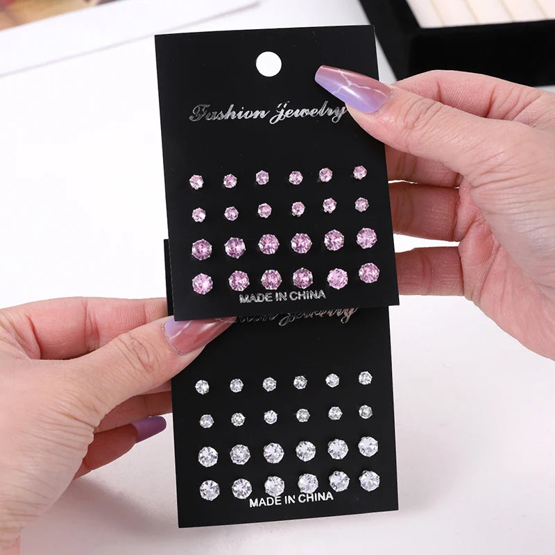 Elegant Essentials Limited Edition Crystal Wedding Studs - 12-Pair Shimmer Set for Women & Men