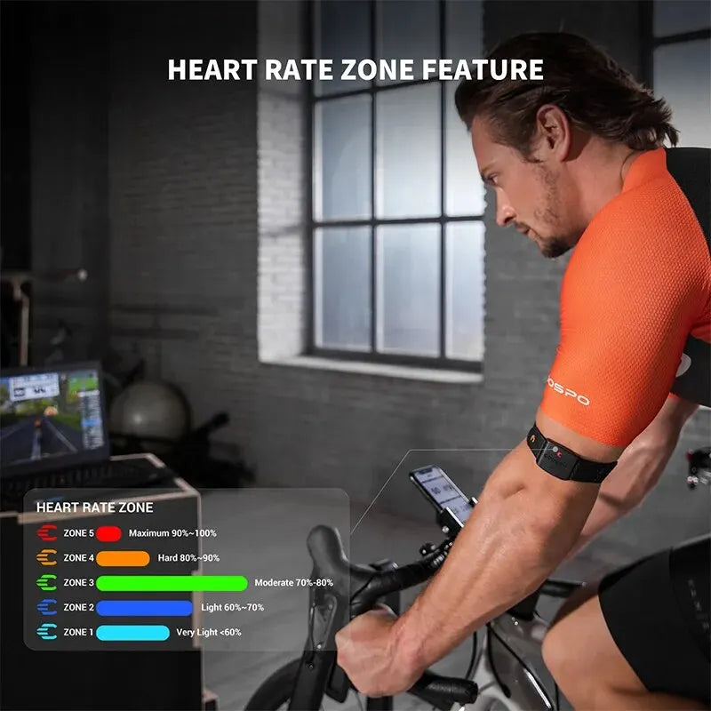 COOSPO HW9 Optical Armband Heart Rate Monitor | BLE5.0 + ANT+ HR Zones, Calories, HRV Sensor for Cycling, Running & Fitness Apps
