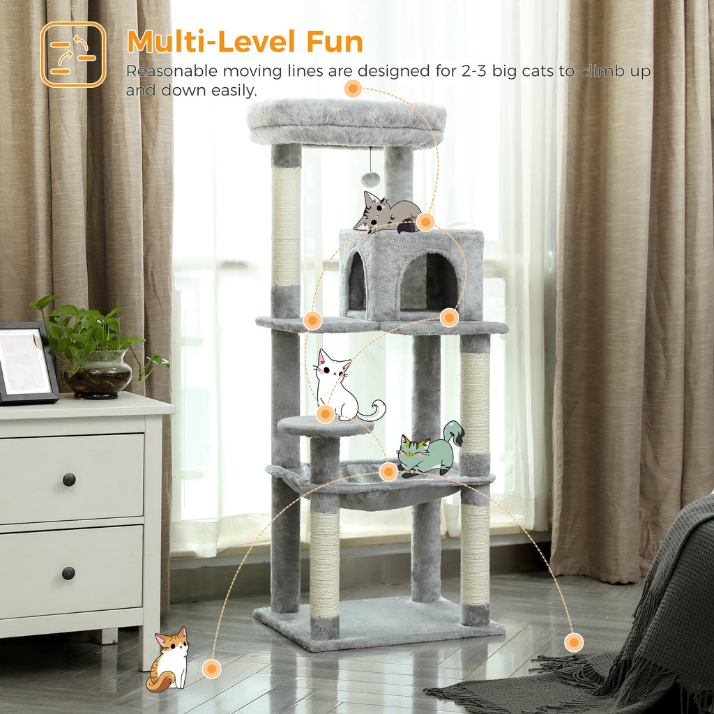 5-Level Cat Tree Tower for Indoor Cats – Large Cat Condo with Hammock & Scratching Posts