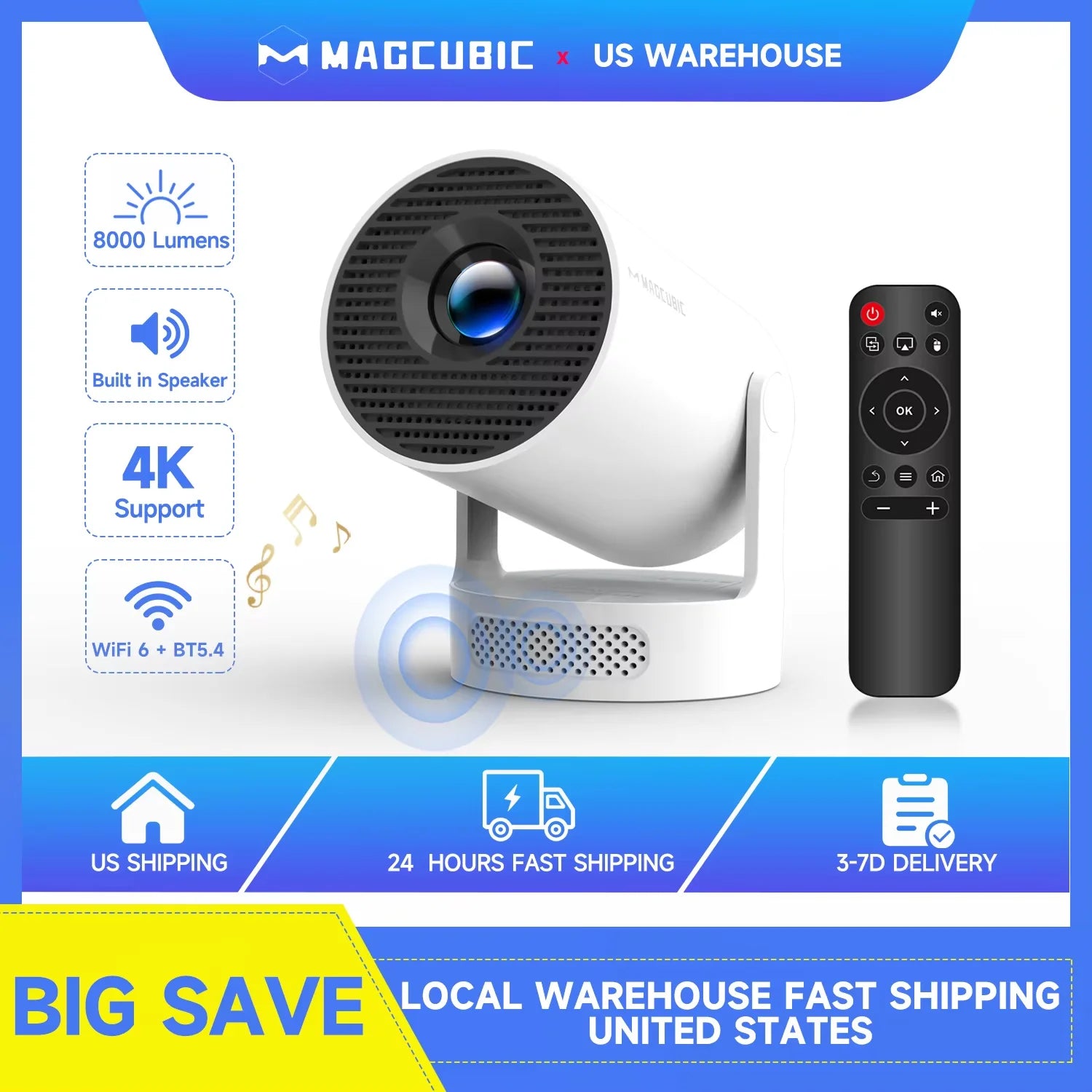 Magcubic HY300Pro+ Mini Projector with Android 11, 4K Support, Auto Keystone, Wi-Fi & Bluetooth – Portable LED Home Theater Projector, 720P Native, 40–200” Display