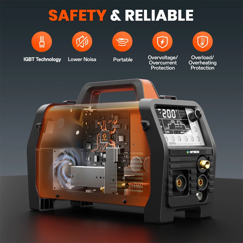 HITBOX TIG200PRO 6-in-1 Welding Machine | Pulsed HF TIG / Cold Welding / MMA Stick | 1–170A | Digital Display | IGBT Inverter | 2T/4T
