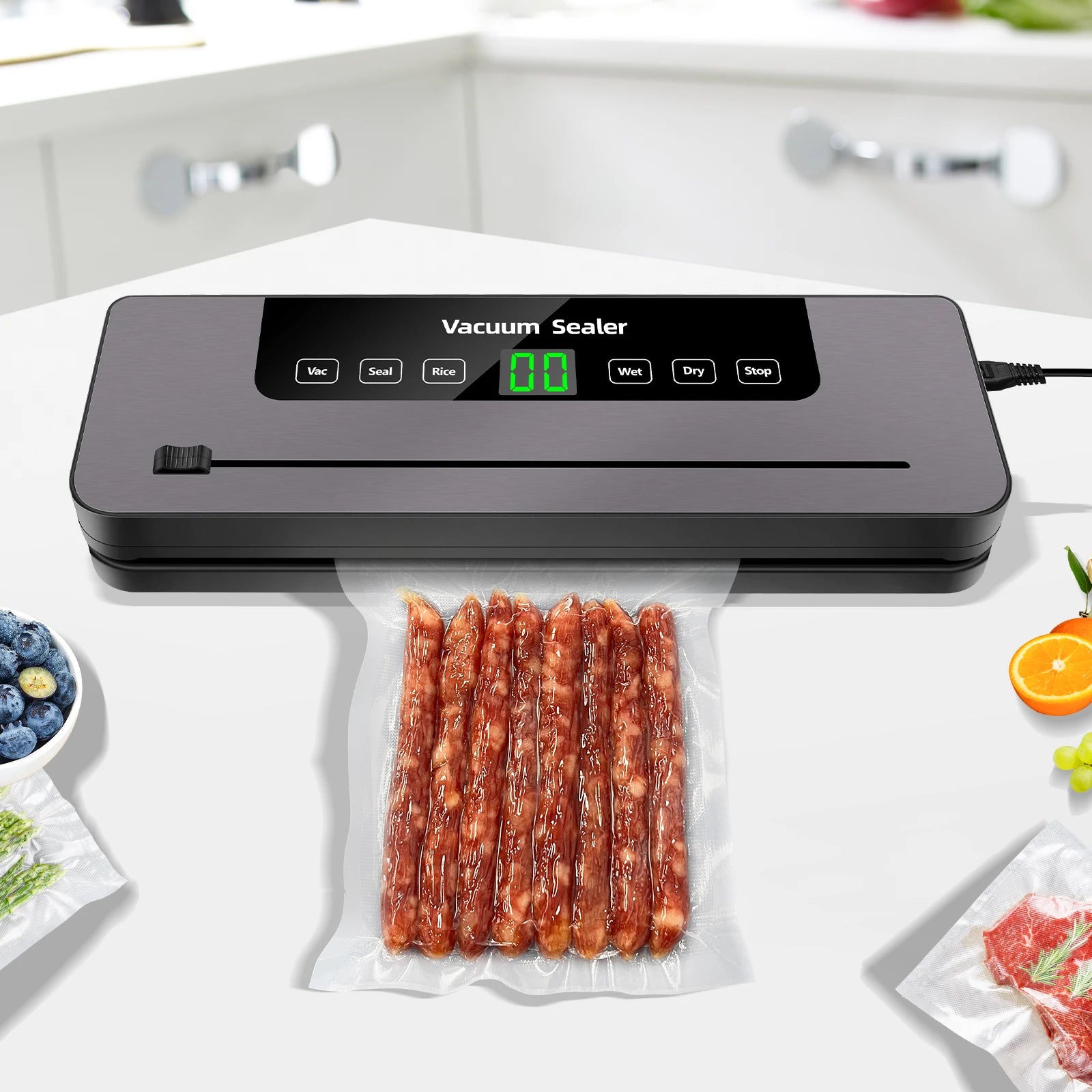 DayPlus Compact Electric Vacuum Sealer – Fresh Food Preservation with 5 Modes & 10 Free Bags