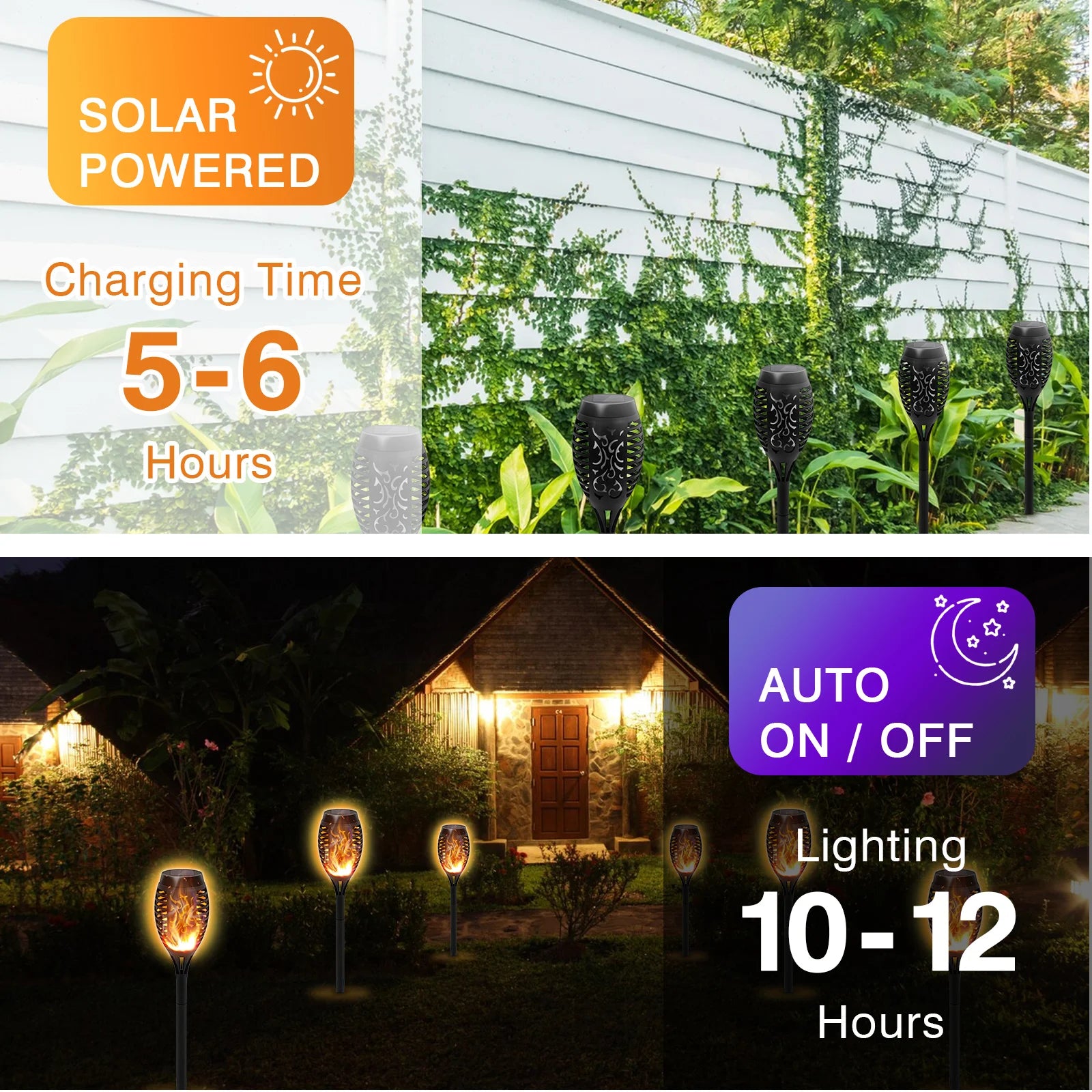 Solar Outdoor LED Torch Lights with Flickering Flame (4 / 6 / 8 / 12 Pieces)