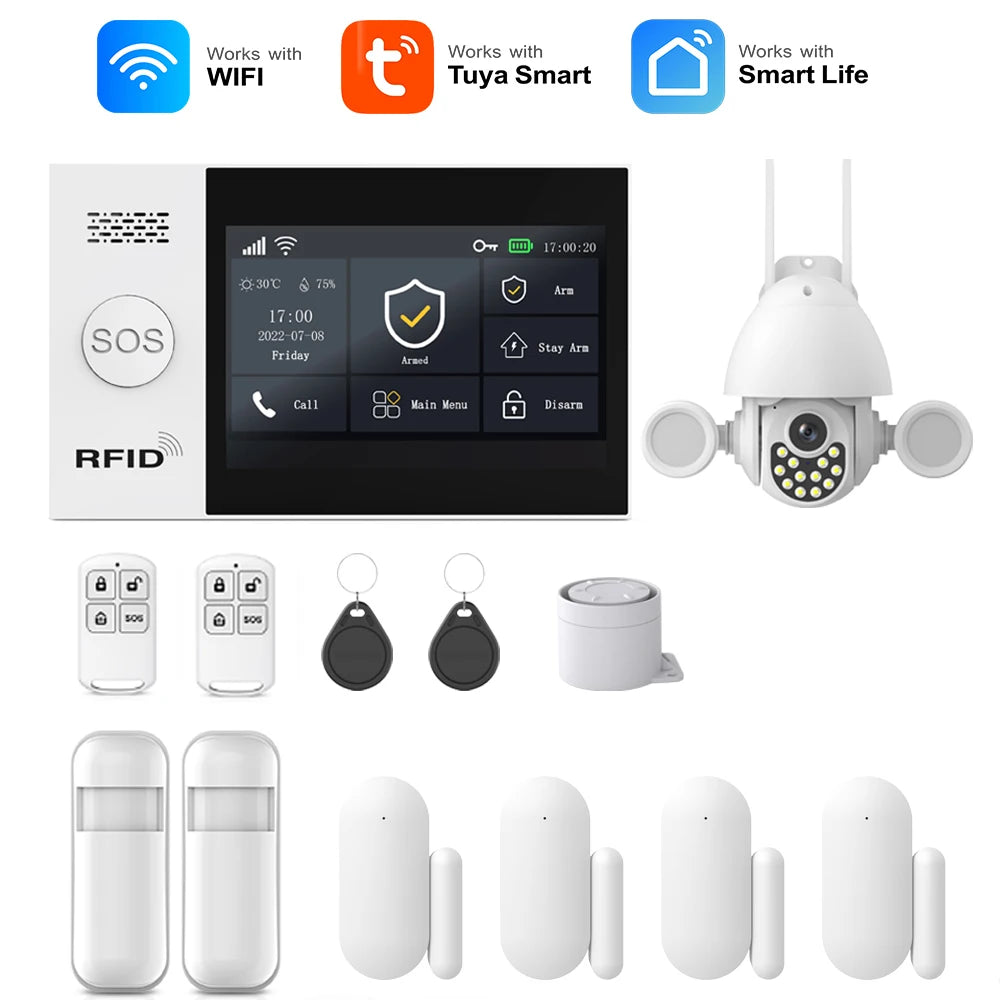 Tuya Smart WiFi + GSM Home Security Alarm System – 4.3" Touchscreen, Real-Time Alerts, Door/Window Sensors & 120dB Siren