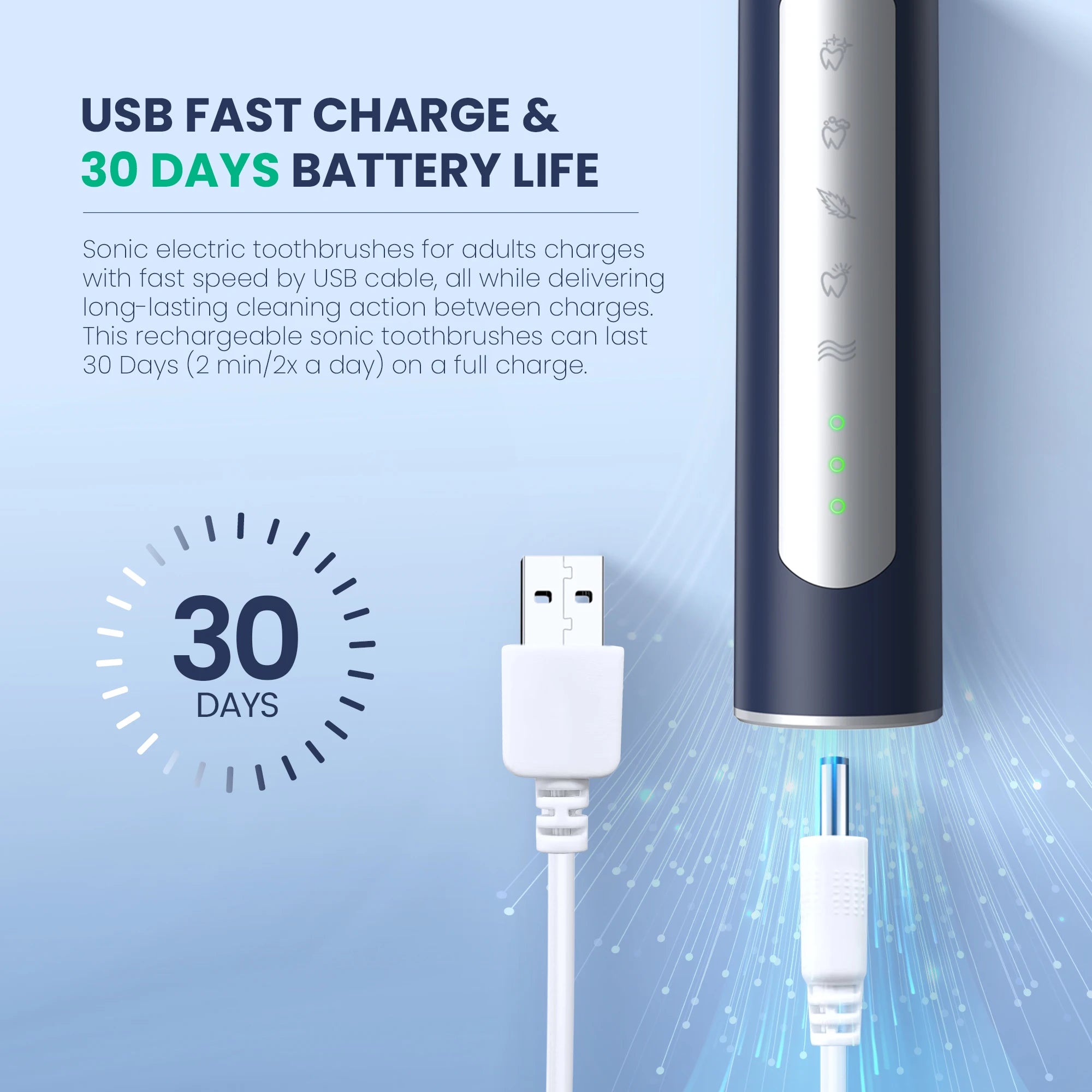 Sejoy JS10-1 Rechargeable Sonic Electric Toothbrush with 10 Replacement Heads — Deep Clean & Whitening