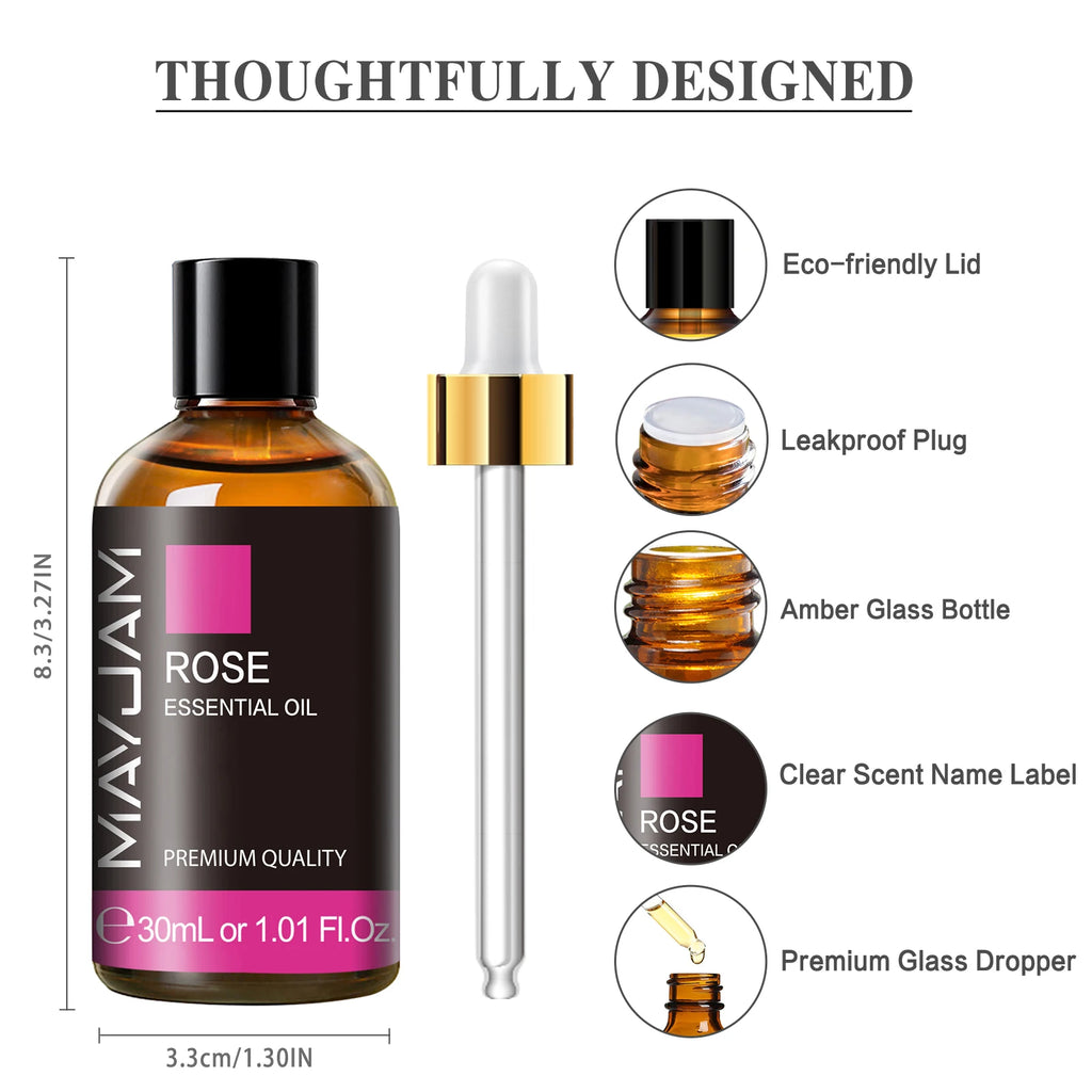 MAYJAM Pure Essential Oils 30ml – Rose, Lavender, Jasmine & More for Aromatherapy, Spa & DIY Beauty