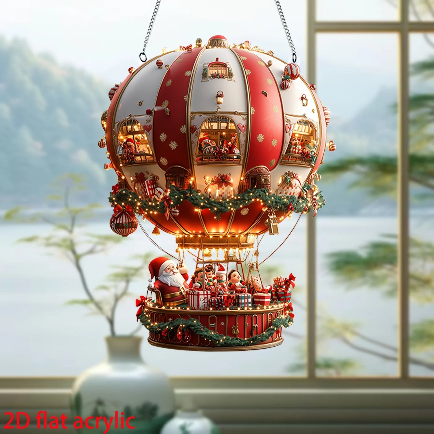 Balloon Christmas Day Ornaments 2D Flat Acrylic Hot Air Balloon Glass Ornament For Christmas Day Big Decoration IntéRieur