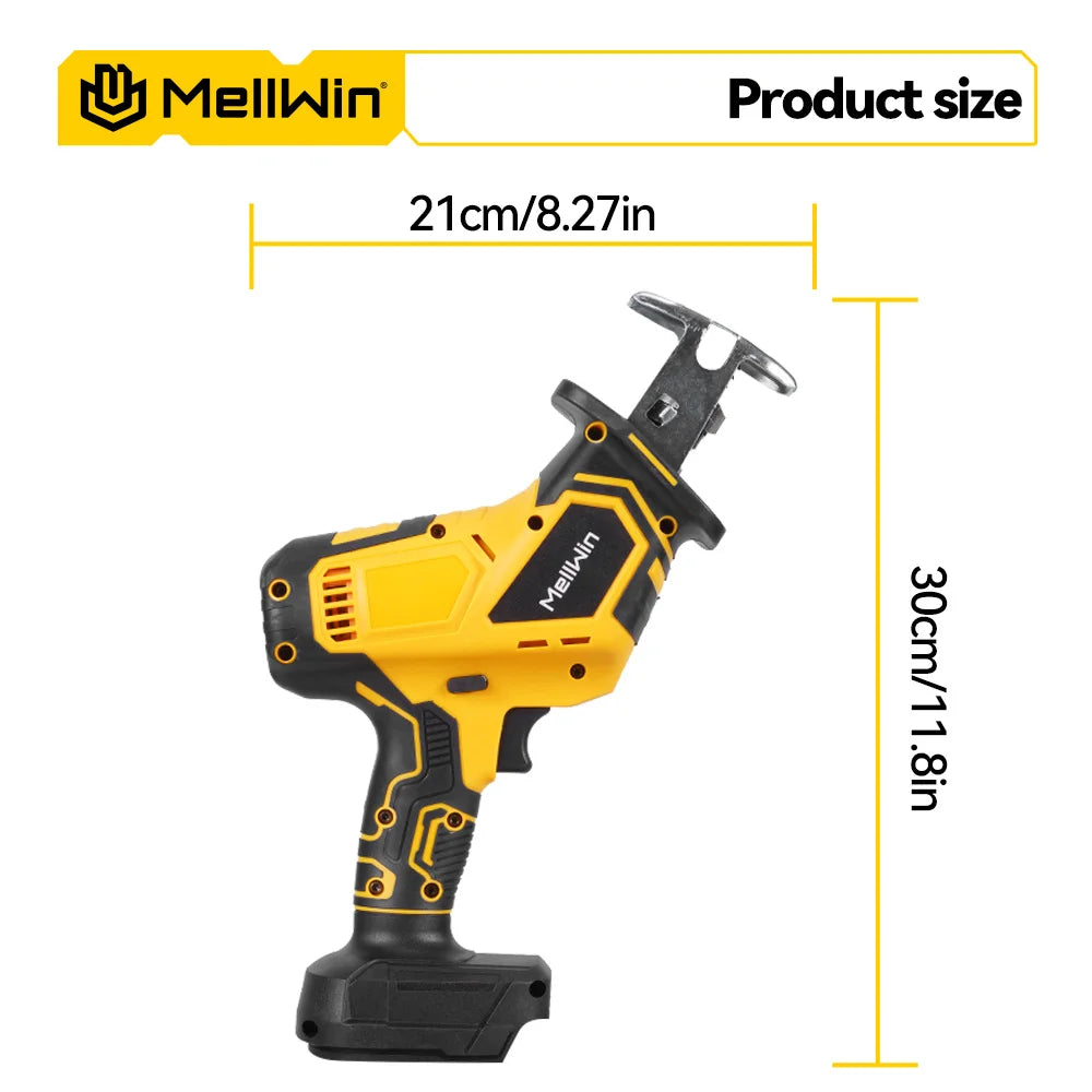 MELLWIN Brushless Cordless Reciprocating Saw 12000 SPM, 18V Compatible Electric Cut Saw for Wood, Metal & Pipe, Portable DIY Cutting Tool