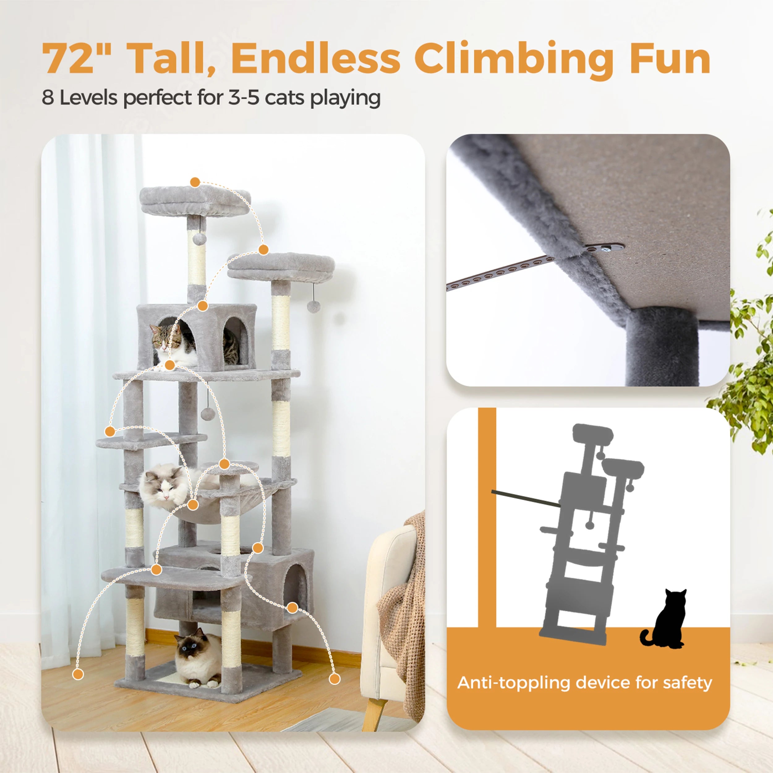 Cozy Heights™ 184cm Deluxe Cat Tree Tower – Multi-Level Indoor Playground with Scratching Posts, Plush Perches & Hideaway Condos