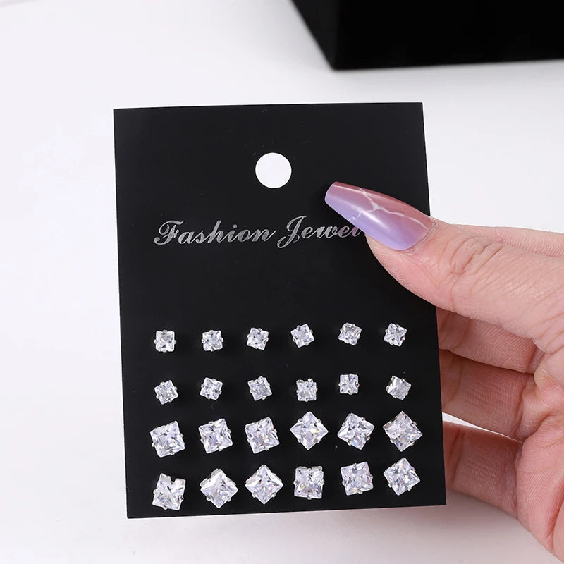 Elegant Essentials Limited Edition Crystal Wedding Studs - 12-Pair Shimmer Set for Women & Men