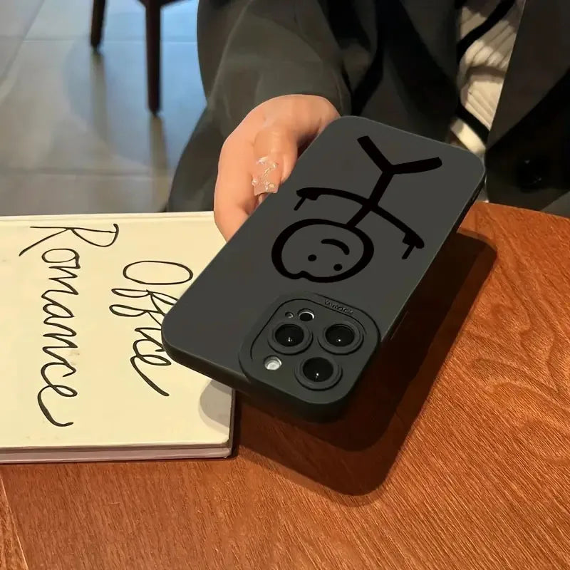 Cute Matchman Cartoon Matte Silicone Phone Case | Soft Shockproof Back Cover for iPhone 7–17 Series