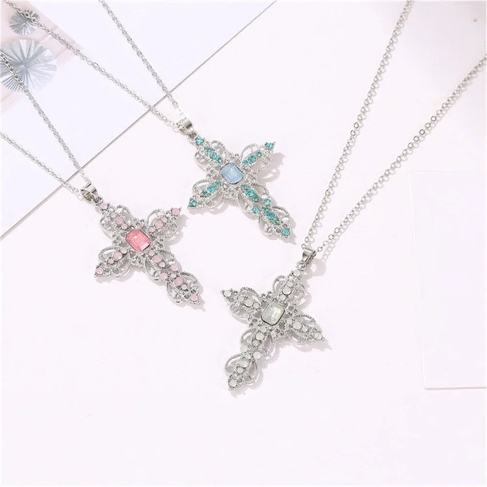 ✨ Gothic Luxe Irregular Zircon Cross Necklace – Bold Y2K Statement Jewelry for Him + Her