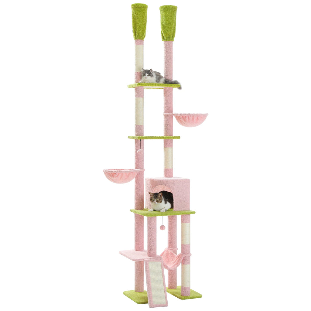 Cactus Floor-to-Ceiling Cat Tree Tower – 7-Tier Adjustable Cat Climbing Tree with Hammocks & Condo