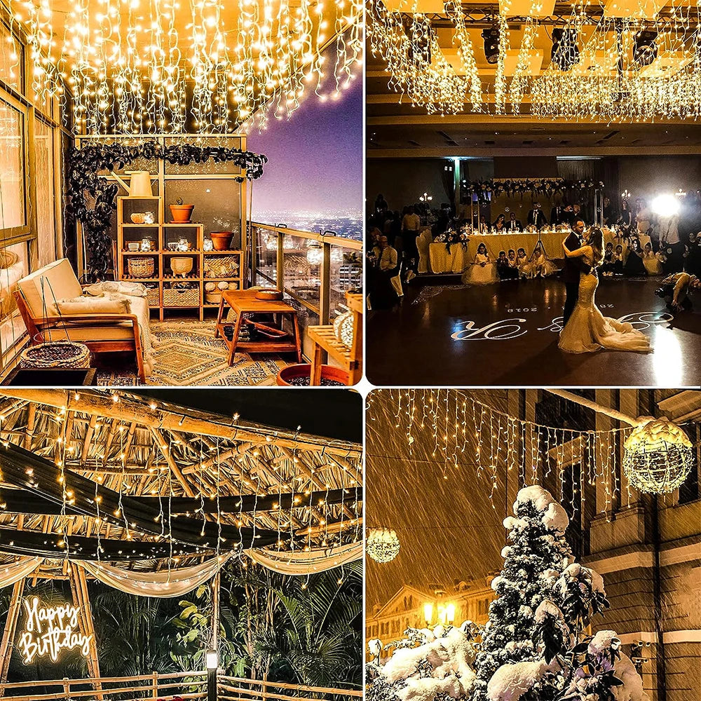 Outdoor Solar Icicle Curtain Lights – Waterproof LED String with 8 Modes for Patio, Garden & Festive Lighting