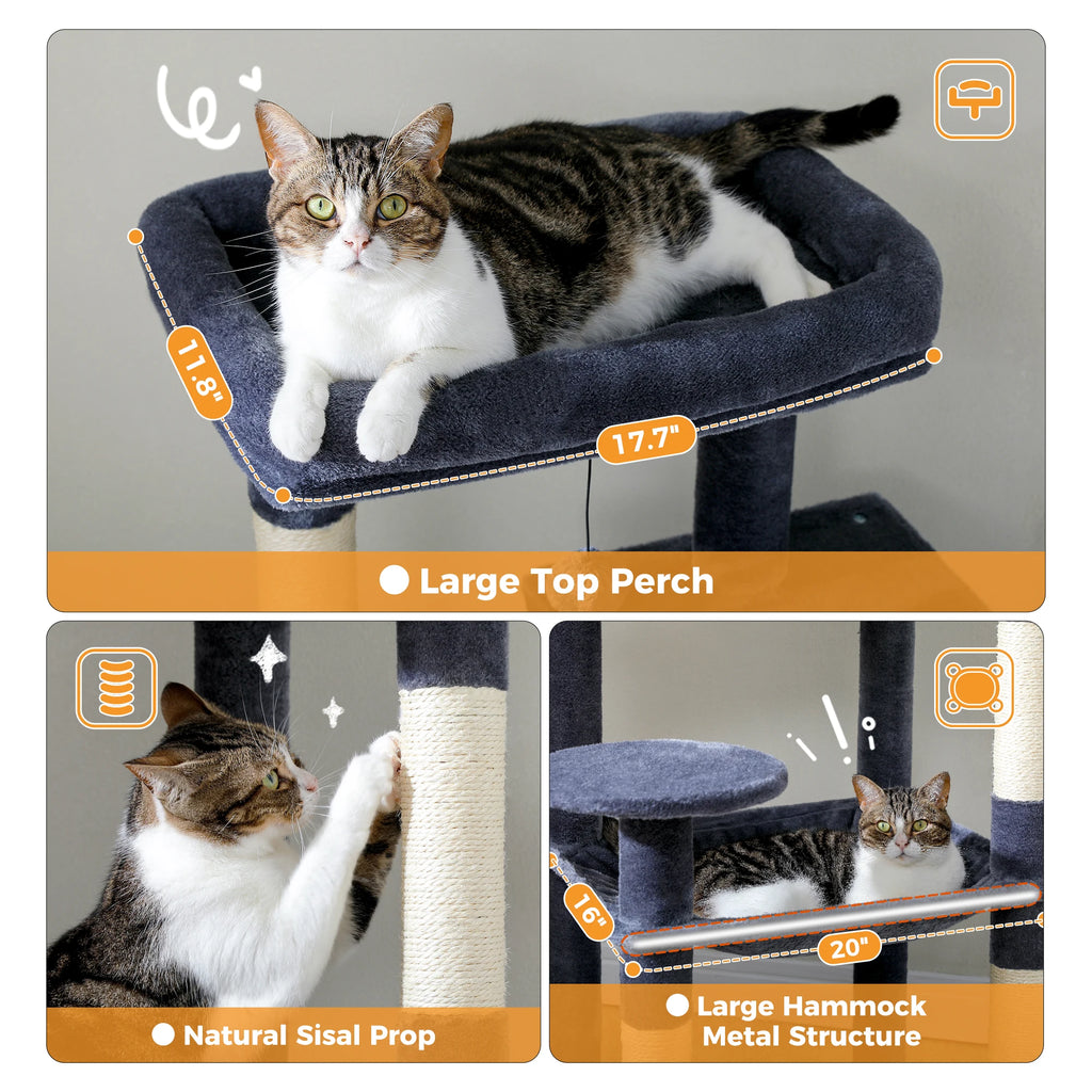 5-Level Cat Tree Tower for Indoor Cats – Large Cat Condo with Hammock & Scratching Posts
