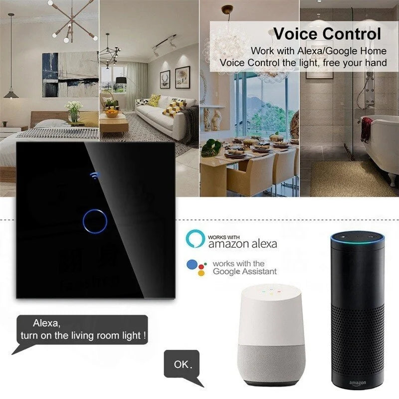 AXUS EU WiFi Smart Touch Light Switch - No Neutral Wire, RF433, Tuya App, Alexa & Google Home Compatible, Reliable & Safe