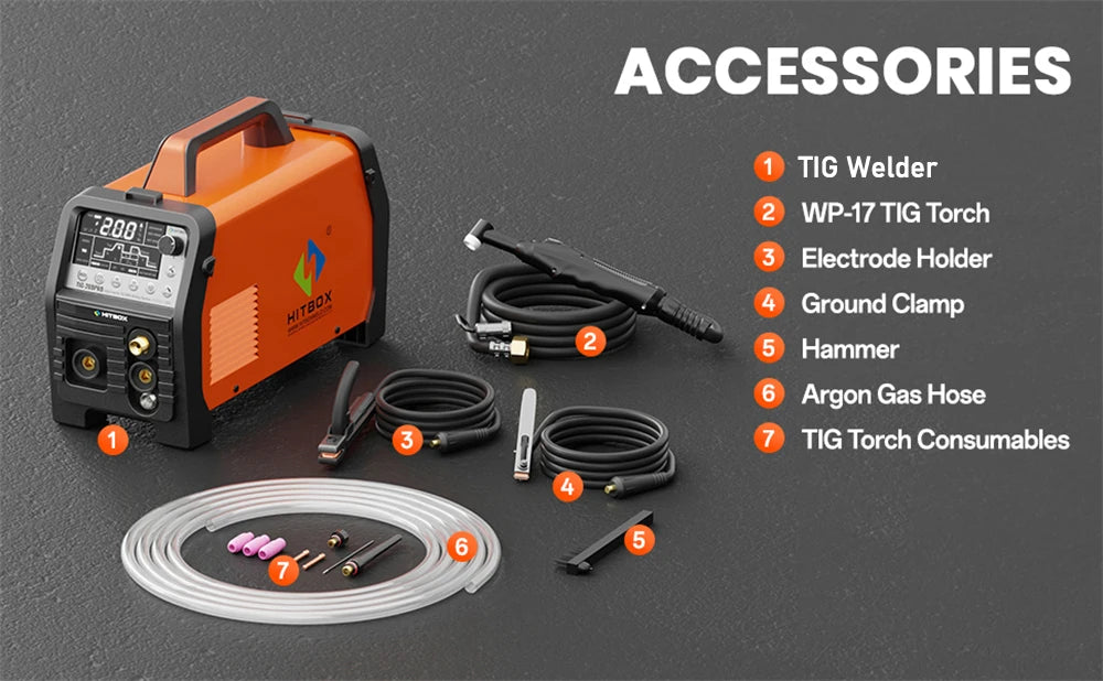 HITBOX TIG200PRO 6-in-1 Welding Machine | Pulsed HF TIG / Cold Welding / MMA Stick | 1–170A | Digital Display | IGBT Inverter | 2T/4T